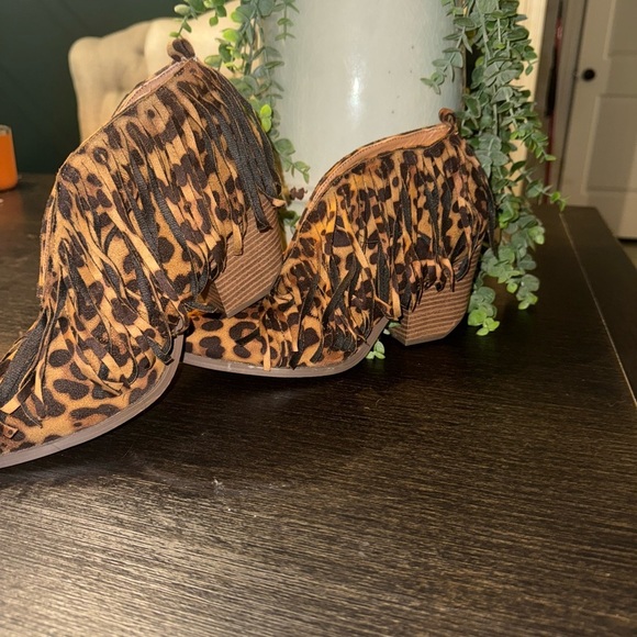 BEAST FASHION Shoes - BEAST FASHION Animal Print Fringe Ankle Boots